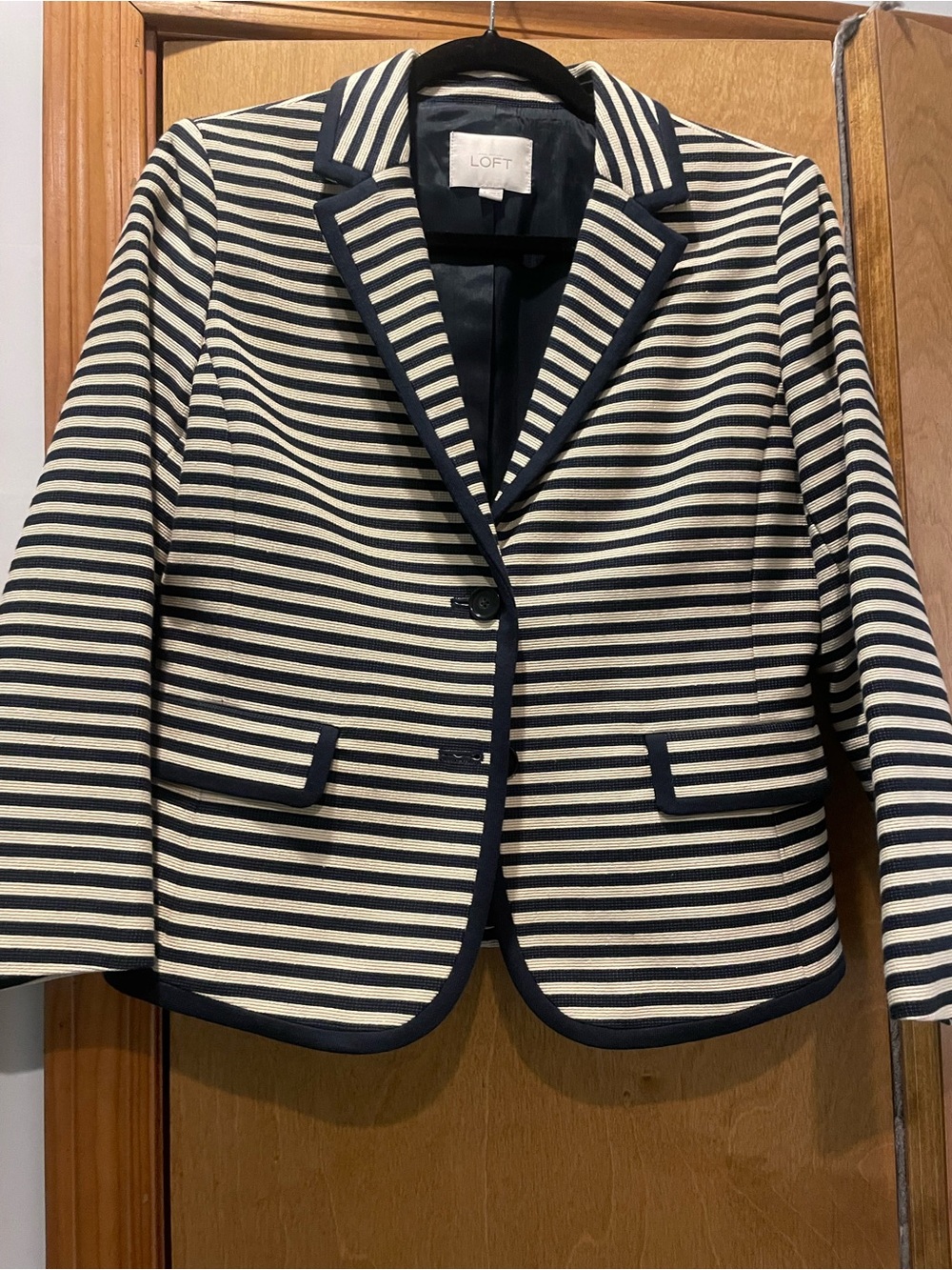 LOFT Striped Navy and Cream Tailored Blazer
